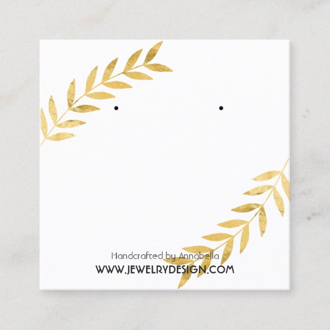 Gold Foil Leaf Earring Jewelry Display Custom Square Business Card (Front)