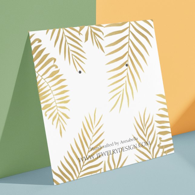 Gold Foil Leaf Earring Jewelry Display Custom Square Business Card (Creator Uploaded)