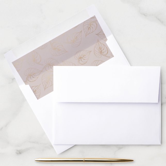 gold foil leaf on blush background envelope liner (Desk)