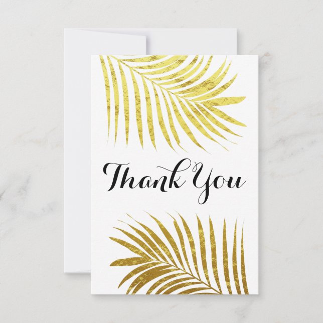 Gold Foil Leaf Tropical Wedding Elegant Thank You (Front)
