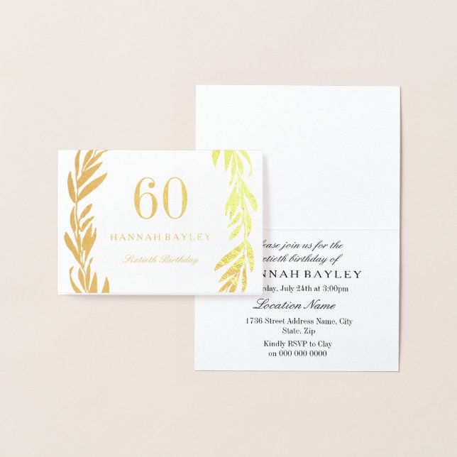 Gold Foil Leaf Wreath 60th Birthday Invitation (Display)