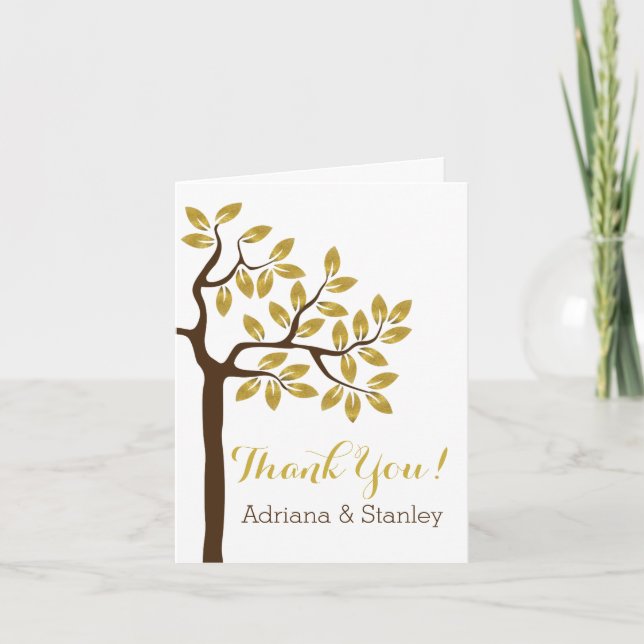 Gold foil leaves modern wedding Thank You (Front)