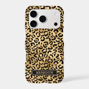 Gold Foil Leopard Print Monogrammed iPhone 17 Pro Case