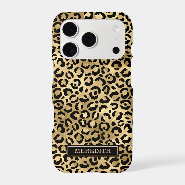 Gold Foil Leopard Print Monogrammed Case-Mate iPhone Case (Back)