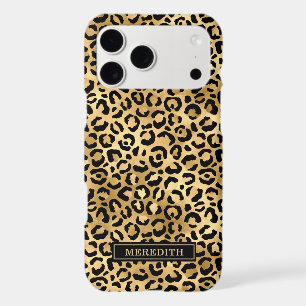 Gold Foil Leopard Print Monogrammed iPhone 17 Pro Max Case