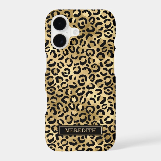 Gold Foil Leopard Print Monogrammed  Case-Mate iPhone Case (Back)