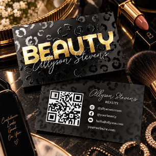 Gold Foil Leopard Spot UV Beauty QR Code Gloss Business Cards