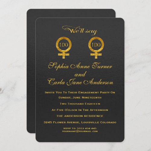 Gold Foil Lesbian Engagement Party Invitation