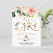 Gold foil letters it's a girl floral baby shower invitation (Standing Front)