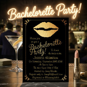 Gold Foil Lips Bachelorette Party Invitation