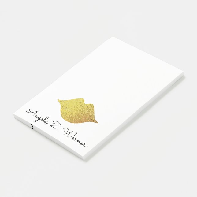 gold foil lips with her name post-it notes (Angled)