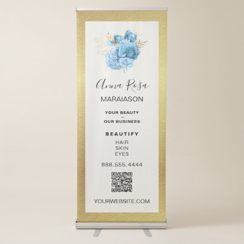  Gold Foil LOGO QR Turquoise Floral Store Shop Retractable Banner