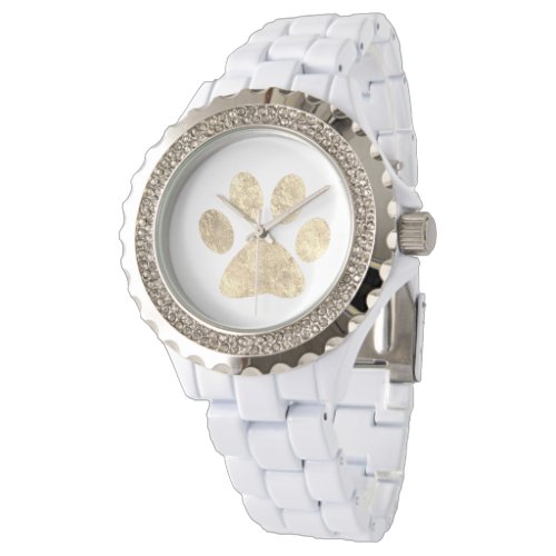 gold foil look animal lover paw print watch