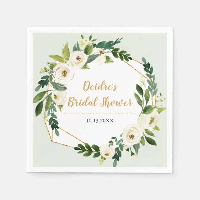 Gold Foil Look Geometric Frame Floral Napkins (Front)