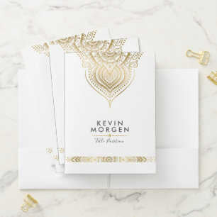 Gold Foil Look Mandala Lace Pocket Folder