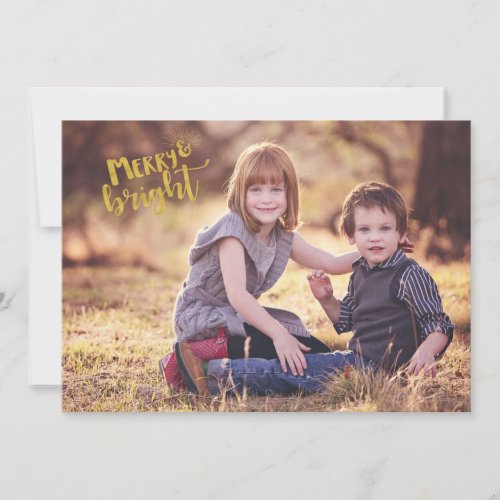 Gold Foil Look Merry Bright Photo Christmas Card