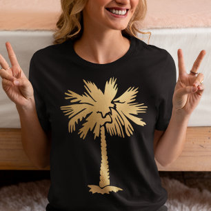 Gold Foil Look Palm Tree Summer Beach Tri-Blend Shirt