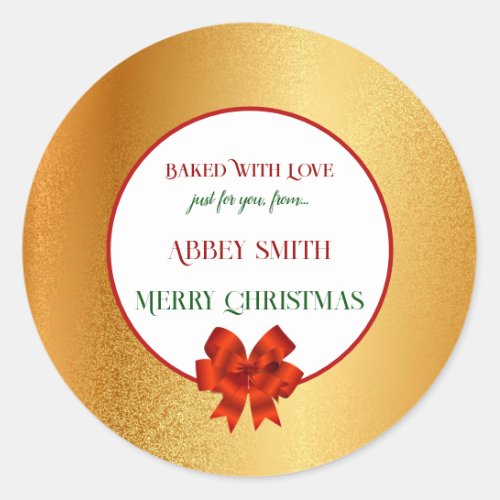 Gold Foil Look Red Ribbon Baked For You With Love  Classic Round Sticker