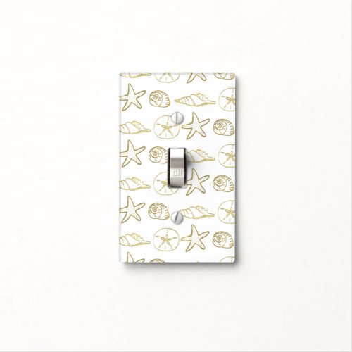 Gold Foil Look Sea Shells Chic Beach Elegant White Light Switch Cover