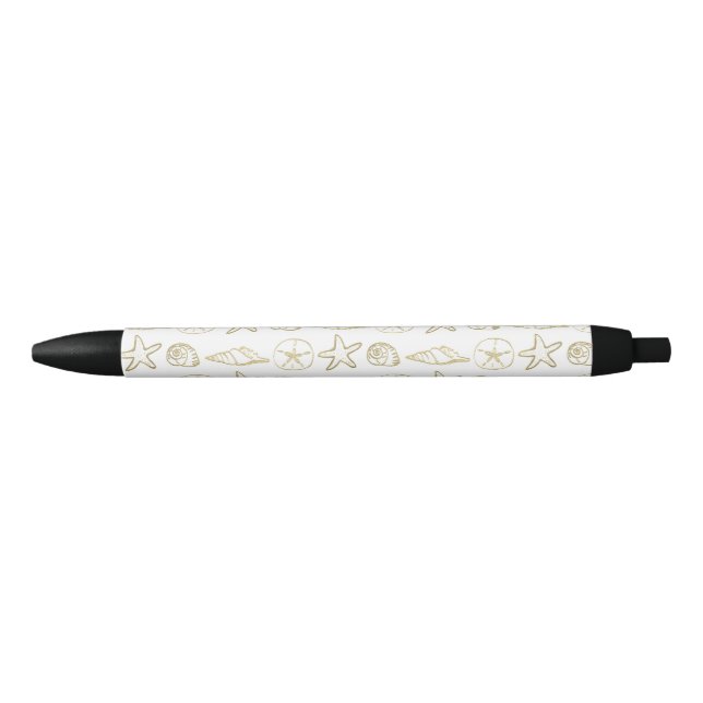Gold Foil Look Sea Shells Chic Beach Elegant White Pen (Front)