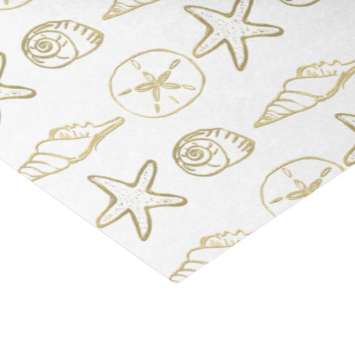 Gold Foil Look Sea Shells Chic Beach Elegant White Tissue Paper | Zazzle