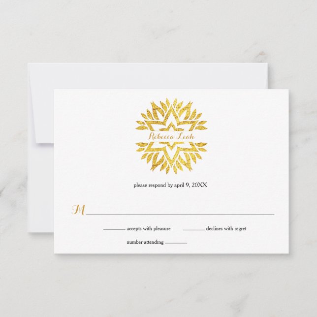 Gold Foil Look Star Mandala Bat Mitzvah Reply RSVP (Front)