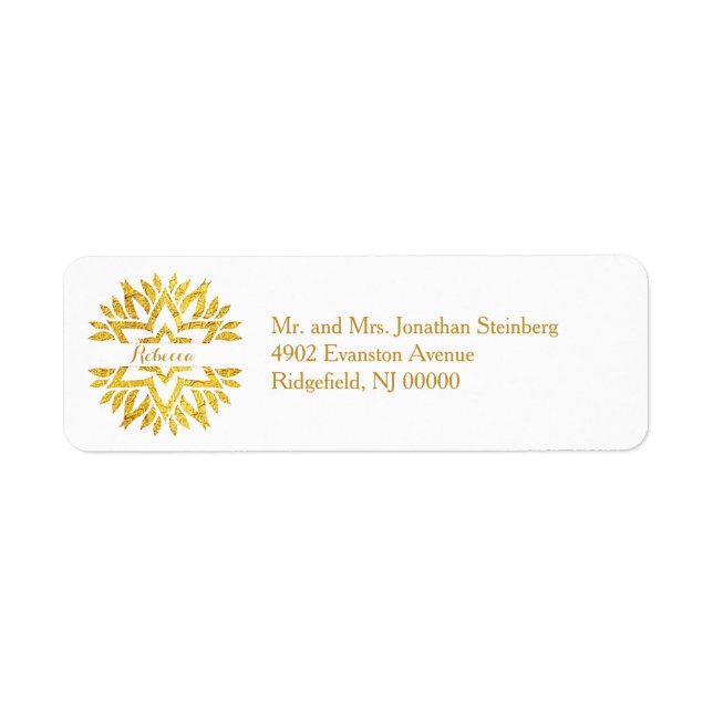 Gold Foil Look Star Mandala Bat Mitzvah Return Label (Front)