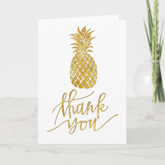gold foil look thank you script pineapple card (Front)