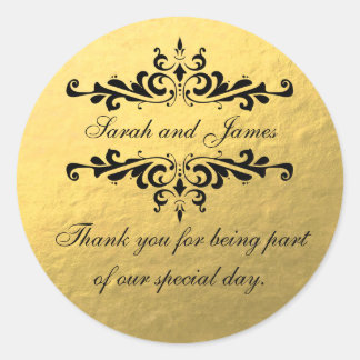 Gold Foil Look Wedding Favor Thank You Label