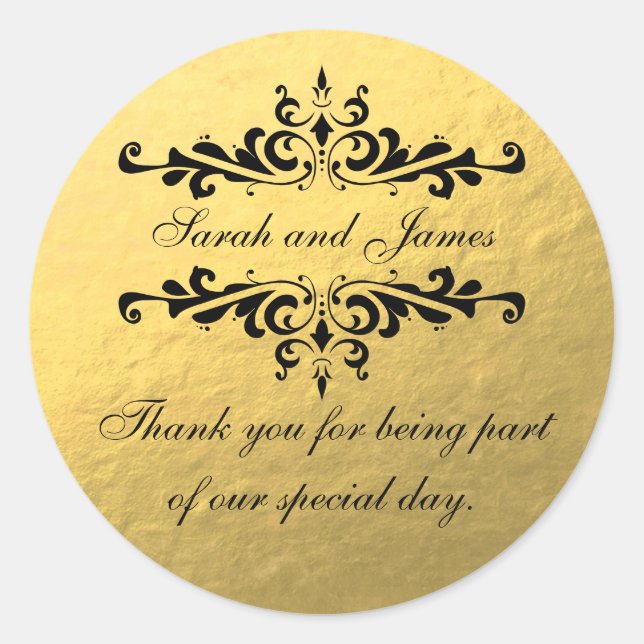 Gold Foil Look Wedding Favor Thank You Label (Front)