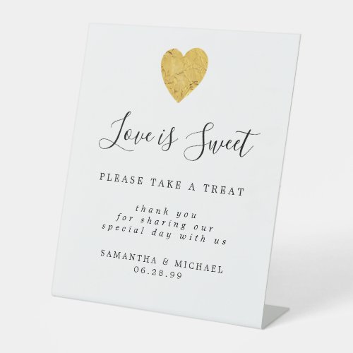 Gold Foil Love is Sweet Wedding Dessert Bar Pedestal Sign