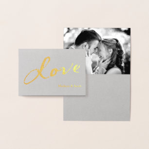 Gold Foil Love Photo Thank you Card on Gray