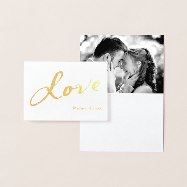 Gold Foil Love Photo Thank you Card on Gray (Display)