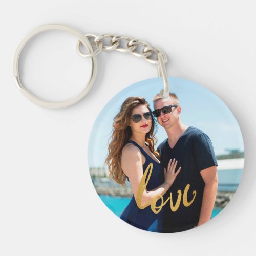 Gold Foil Love Script Custom Photo Keychain