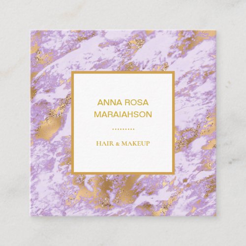 *~* Gold Foil  Luxe Lavender Marble Modern Girly Square Business Card