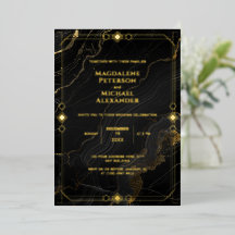 Gold Foil Luxury Black Marble Art Deco Wedding