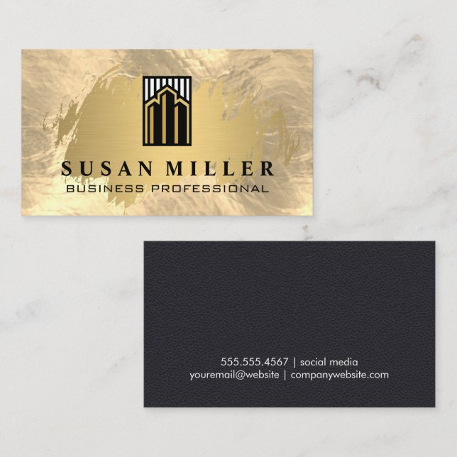 Gold Foil | Luxury Corporate Buildings Logo Business Card (Front/Back)