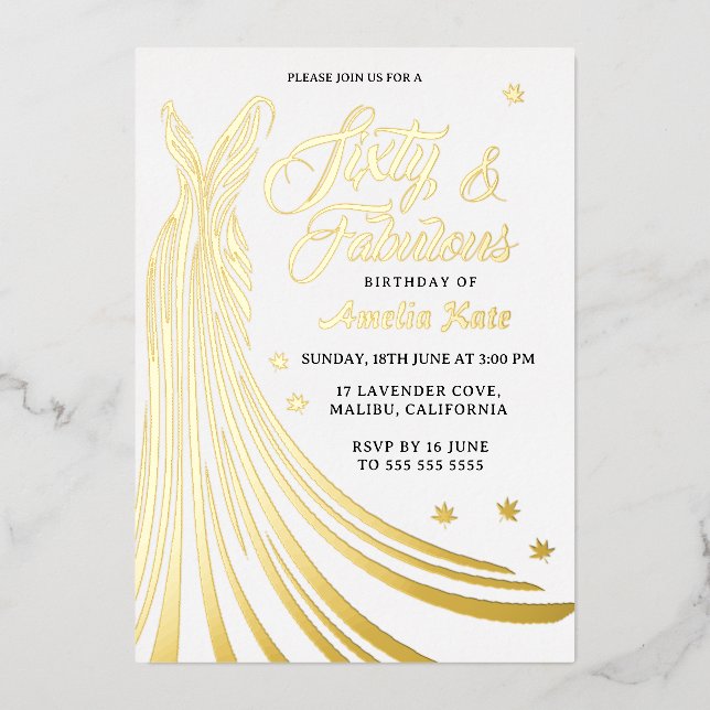 Gold Foil Luxury Gown 60th Birthday Party Real Foil Invitation (Front)