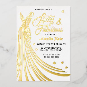 Gold Foil Luxury Gown 60th Birthday Party Real Invitation