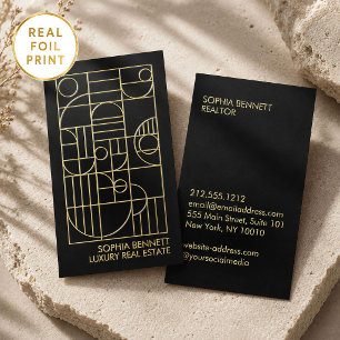 Gold Foil Luxury Realtor Art Deco Geometric Business Cards