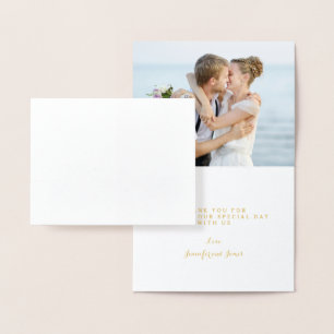 Gold Foil Mahalo Script Wedding Thank You Photo Foil Card