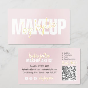 Gold Foil Makeup Artist Signature Script Bold Pink Business Cards