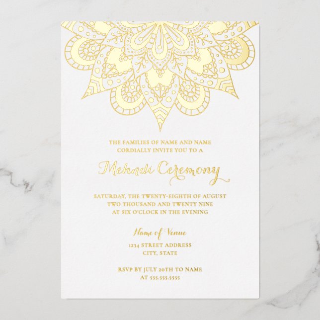 Gold Foil Mandala Mehndi Ceremony Invitation (Front)