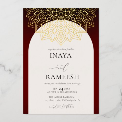 Gold Foil Mandala Red Indian Wedding Foil Invitation