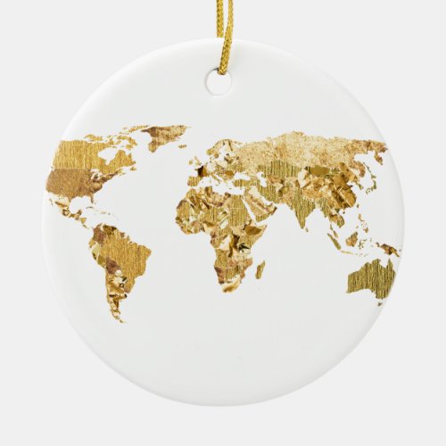 Gold Foil Map Ceramic Ornament