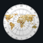 Gold Foil Map Dartboard<br><div class="desc">A world map made up of gold foil sections.</div>