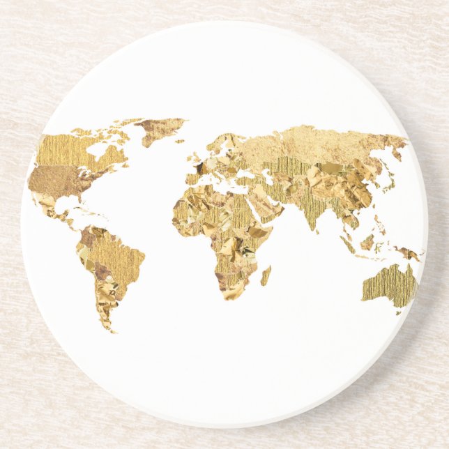 Gold Foil Map Drink Coaster (Front)