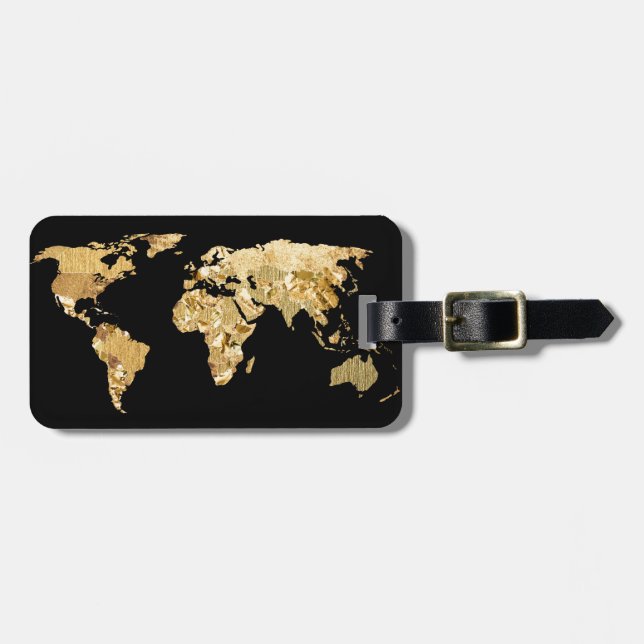 Gold Foil Map Luggage Tag (Front Horizontal)