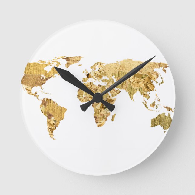 Gold Foil Map Round Clock (Front)