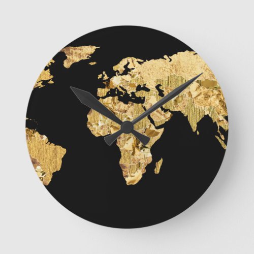 Gold Foil Map Round Clock